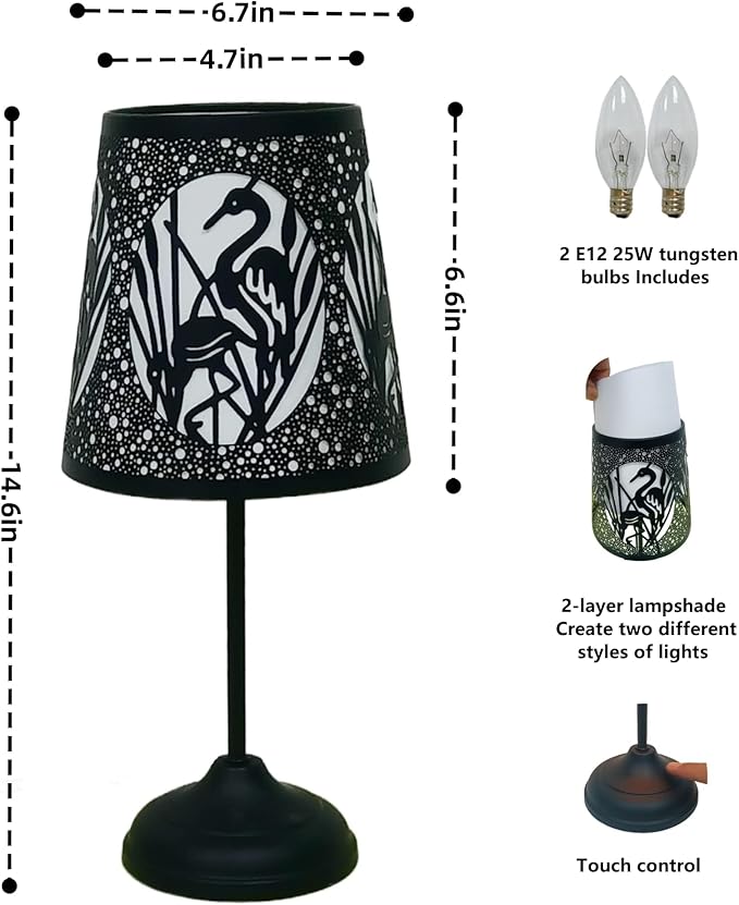 Flamingo Touch Lamp with Dimmable Touch Switch,Black Metal Cutout Shade, Flamingo Decortion Desk Lamp - LeafyLoom