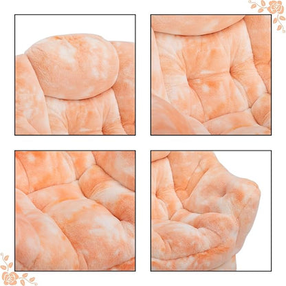 HollyHOME Faux-Fur Lazy Chair with Foldable Ottoman, Accent Comfy Lounge Arm Chair and Folding Footrest Stool Set, Leisure Sofa Reading Chair and Footstool for Living Room, Bedroom, Orange&White - LeafyLoom