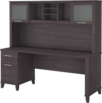 Bush SET018SG Somerset 72-Inch Computer Desk with Drawers and Hutch, Storm Gray - LeafyLoom