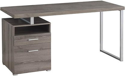 Monarch Specialties Computer Writing Desk for Home & Office Laptop Table with Drawers Open Shelf and File Cabinet-Left or Right Set Up, 60" L, Dark Taupe - LeafyLoom