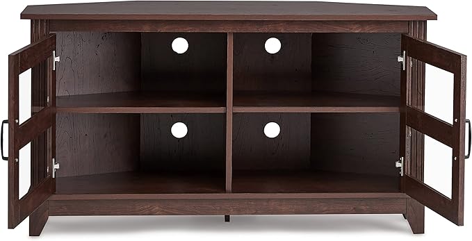 ROCKPOINT Modern Farmhouse 44inch Corner Universal TV Stand Living Room Storage Console, Entertainment Center,Brown - LeafyLoom