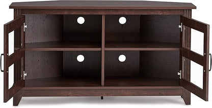 ROCKPOINT Modern Farmhouse 44inch Corner Universal TV Stand Living Room Storage Console, Entertainment Center,Brown - LeafyLoom