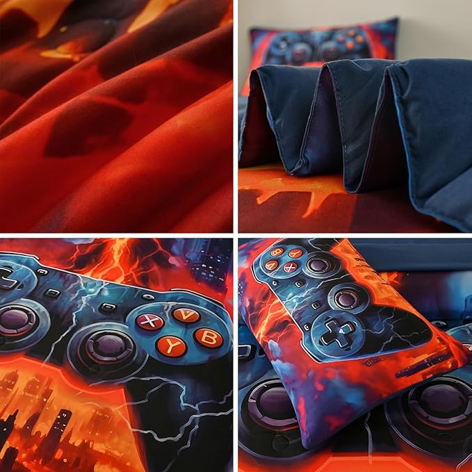 Game Console Twin Comforter Set with Sheets, Microfiber 6 Pcs Bed in A Bag Twin Size Gamer Bedding Set for Boys Kids Teens - LeafyLoom