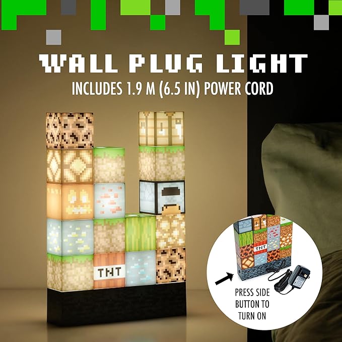 Paladone Minecraft Official Licensed Block Building Lamp 16 Customizable Light Up Blocks - Interactive Decoration, Toy, Nightlight for Kids, Gamer Room Decor, Gaming Gift for Boys and Girls - LeafyLoom