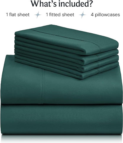 LuxClub 6 PC Full Sheet Set, Breathable Luxury Bed Sheets, Deep Pockets 18" Eco Friendly Wrinkle Free Cooling Bed Sheets Machine Washable Hotel Bedding Silky Soft - Emerald Full - LeafyLoom