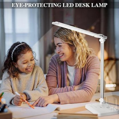 iVict Dual Swing Arm LED Desk Lamps, 5 Light Modes x 10 Brightness Levels Desk Light with USB Charging Port, 45 Minutes Auto Timer Table Lamp, Desk Lamp for Home Office, Bedroom, Reading/Study - LeafyLoom