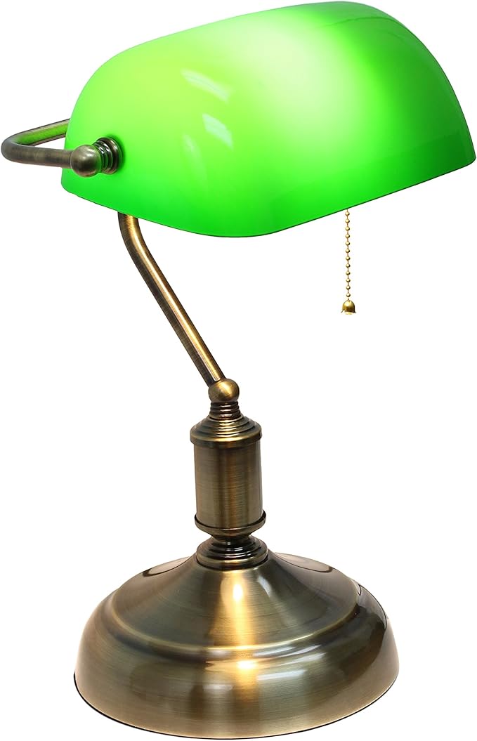 Simple Designs LT3216-GRN Executive Banker's Desk Lamp with Glass Shade, Green - (Pack of 2) - LeafyLoom