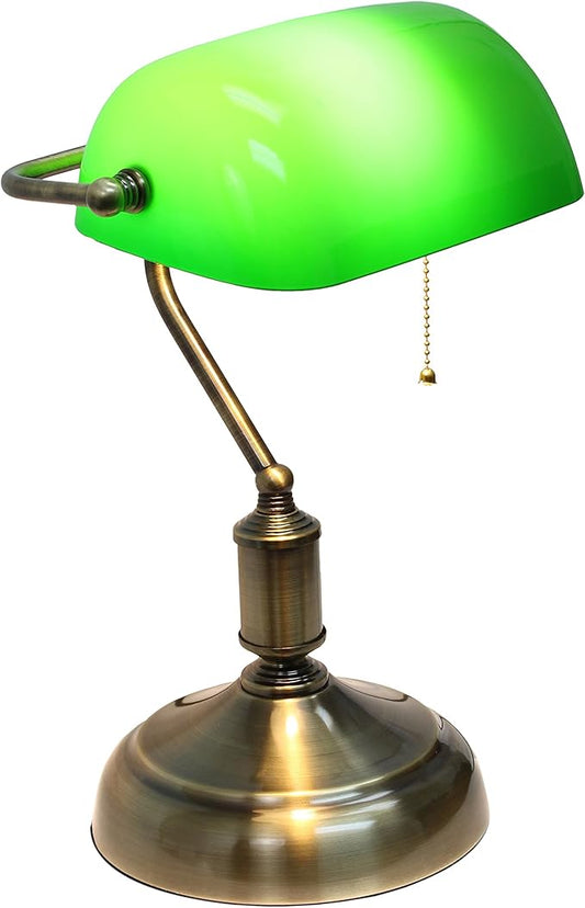 Simple Designs LT3216-GRN Executive Banker's Desk Lamp with Glass Shade, Green - LeafyLoom