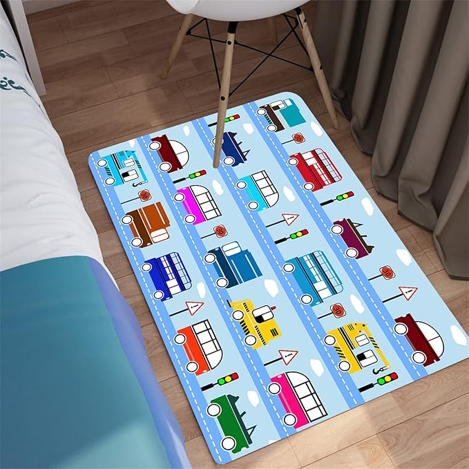 Car Rug Car Play Mat Kids Rugs for Playroom Car Rug Play Mat Rugs for Boys Bedroom Car Carpet for Kids Play Rug for Cars and Trucks Car Rug for Boys Room,Light Blue 2'×3' - LeafyLoom