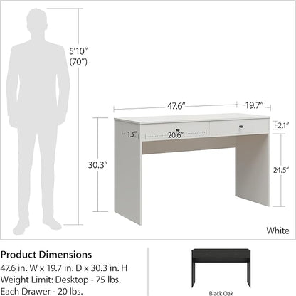 Ameriwood Home The Loft 2 Drawer Desk, White - LeafyLoom