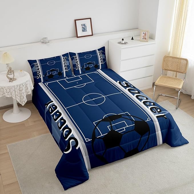 Feelyou Kids Soccer Ball Game Comforter Set Twin Size Rugby Sports Bedding Set for Boys Girls Teens Bedroom Decor Football Comforter Football Lover Duvet Set with 1 Pillow Case - LeafyLoom