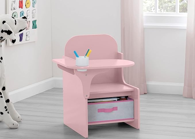 Delta Children MySize Chair Desk with Storage Bin - Greenguard Gold Certified, Dusty Rose - LeafyLoom