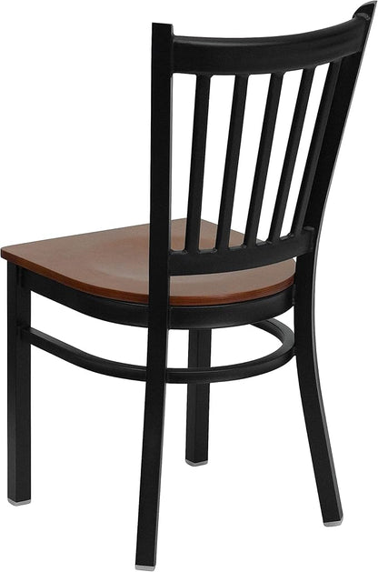 Flash Furniture HERCULES Series Black Vertical Back Metal Restaurant Chair - Cherry Wood Seat - LeafyLoom