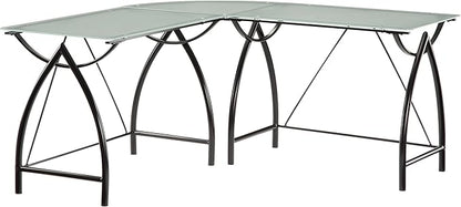 OSP Home Furnishings Newport L-Shaped Computer Desk with Frosted Tempered Glass Top and Black Powder Coated Steel Frame (NWP25L-BK) - LeafyLoom