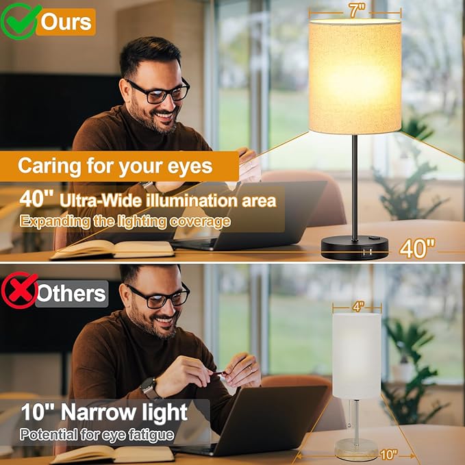 【Upgraded】Set of 2 Touch Beige Table Lamps with 2 USB Ports & AC Outlet, 3-Way Dimmable Bedside Nightstand Lamps for Living Room Nursery Office Bedroom, 800 Lumens 2700K Warm Bulbs Included - LeafyLoom