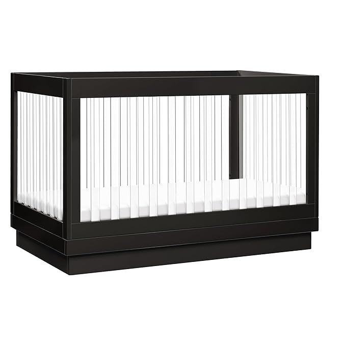 Babyletto Harlow Acrylic 3-in-1 Convertible Crib with Toddler Bed Conversion Kit in Black with Acrylic Slats, Greenguard Gold Certified - LeafyLoom