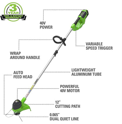 Greenworks 40V (550 CFM / 130 MPH) Brushless Axial Blower + Trimmer, 4.0Ah USB Battery and Charger Included - LeafyLoom