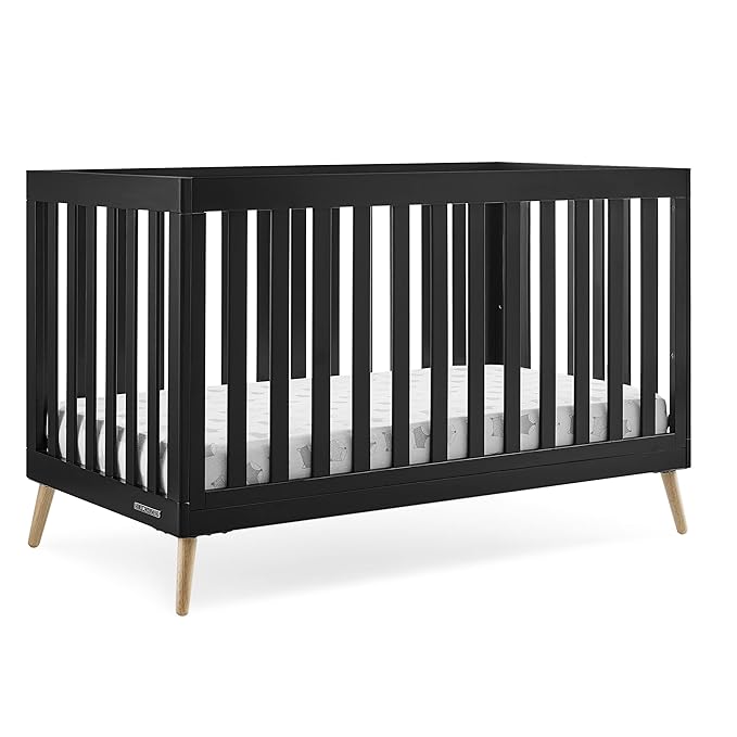 Delta Children Essex 4-in-1 Convertible Baby Crib, Ebony with Natural Legs - LeafyLoom