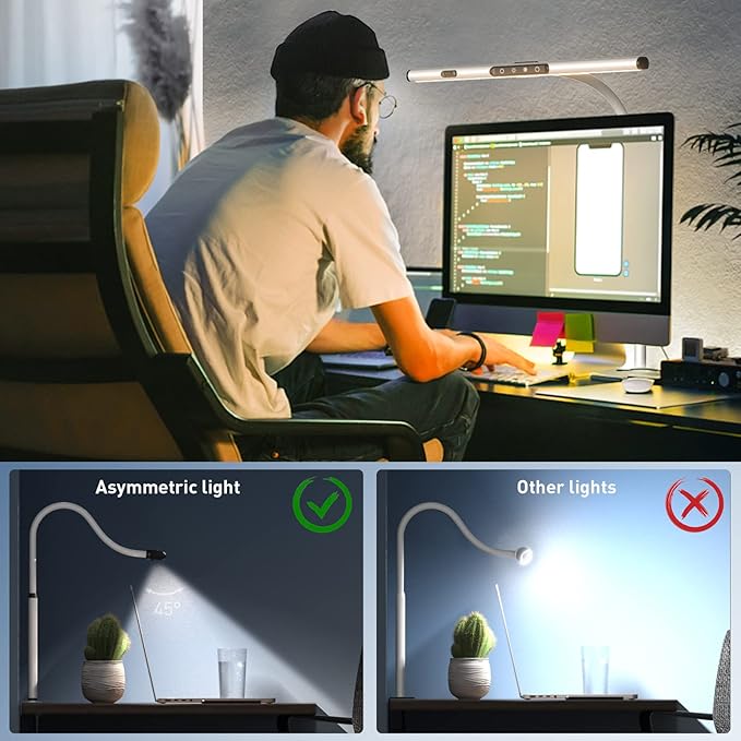 Desk Lamp for Home Office, Desk Light with Clamp, Office Lamp with Remote & Gesture Sensing, Monitor Light Bar, Adjustable Color Temperature & Brightness, 12W - LeafyLoom