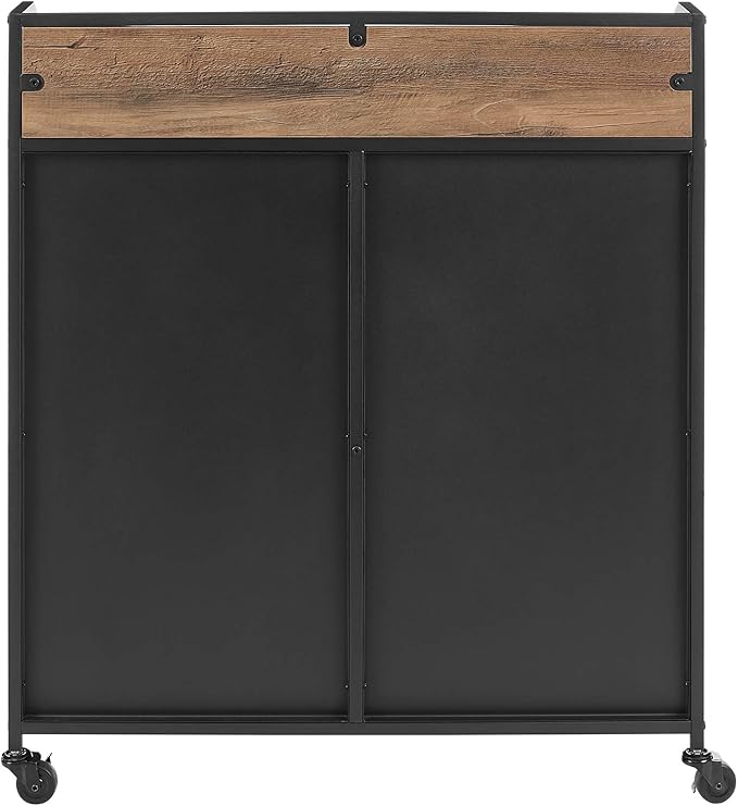 Walker Edison Malcomb Urban Industrial Metal Mesh Double Door Rolling Bar Cabinet, 33 Inch, Rustic Oak - LeafyLoom