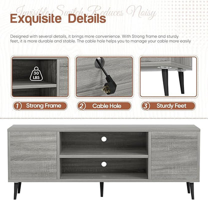 YESHOMY Modern TV Stand for 65" Television, Entertainment Center with Two Storage Cabinets, Retro Style Media Console for Living Room, Bedroom, Office, 58 Inch, Light Gray - LeafyLoom