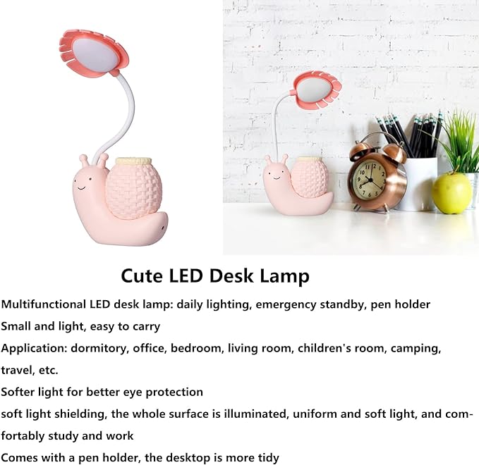 LED Desk Lamp with Pen Holder Cartoon Holder Table Lamp Multiple Function USB Charging Cute Desk Light for Students Kids(Pink) - LeafyLoom