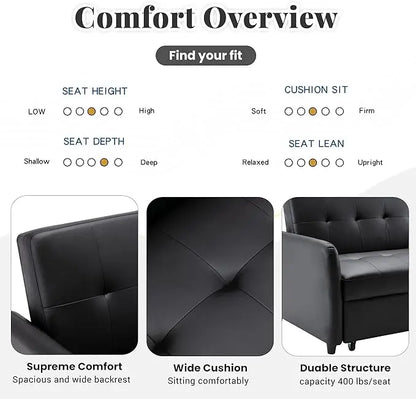 3 in 1 Convertible Sleeper Loveseat Sofa with Pull Out Bed, Reclining Backrest and Dual USB Ports , Faxu Leather Futon Couches Pullout Sofabed Lounge Chaise for Living Room Apartment Small Place - LeafyLoom