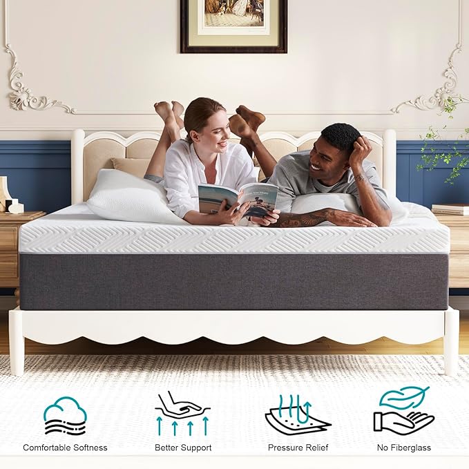 Full Mattress 10 inch No Fiberglass Gel Memory Foam Full Size Mattress in a Box of Foams and Fabric for Cooling Pressure Relief Sleep, 75" X 54" X 10", Medium, Firm - LeafyLoom