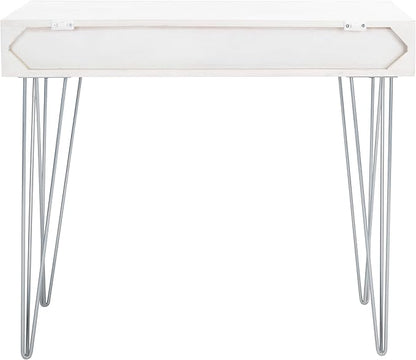 Safavieh Home Office Collection Marigold White Wash and Silver 1-Drawer Hairpin Leg Desk, 0 - LeafyLoom