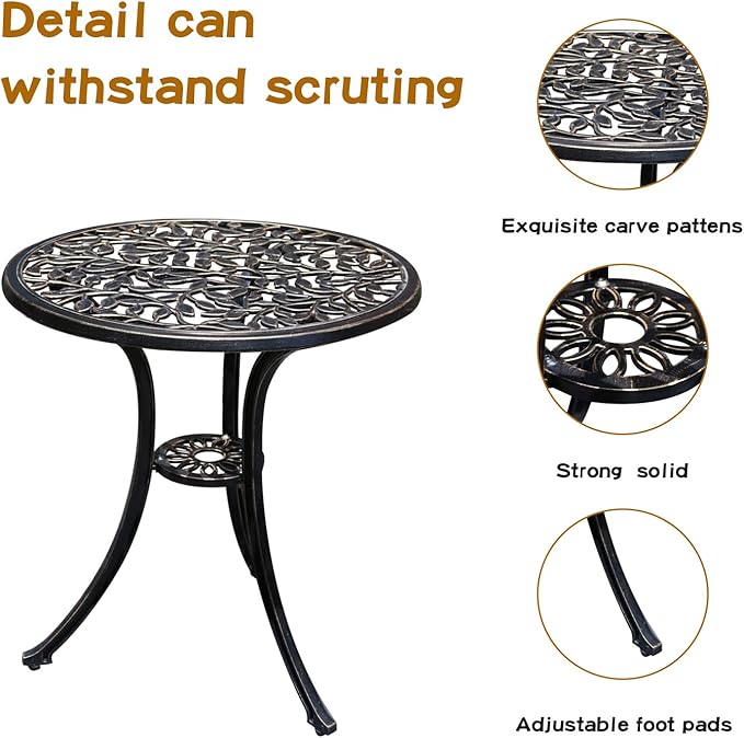 Patio Bistro Set.Rust-Resistant Cast Aluminum Bistro Table Set with Umbrella Hole for Backyard (Leaf DESIGNCOPPER) - LeafyLoom