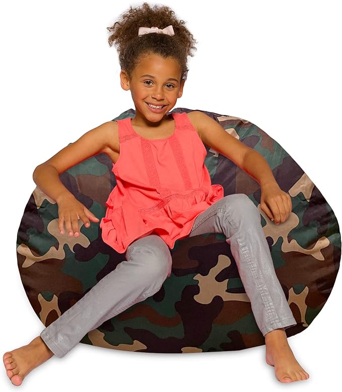 Posh Creations Bean Bag Chair for Kids, Teens, and Adults Includes Removable and Machine Washable Cover, Soft Nylon - Camo Green, 38in - Large - LeafyLoom