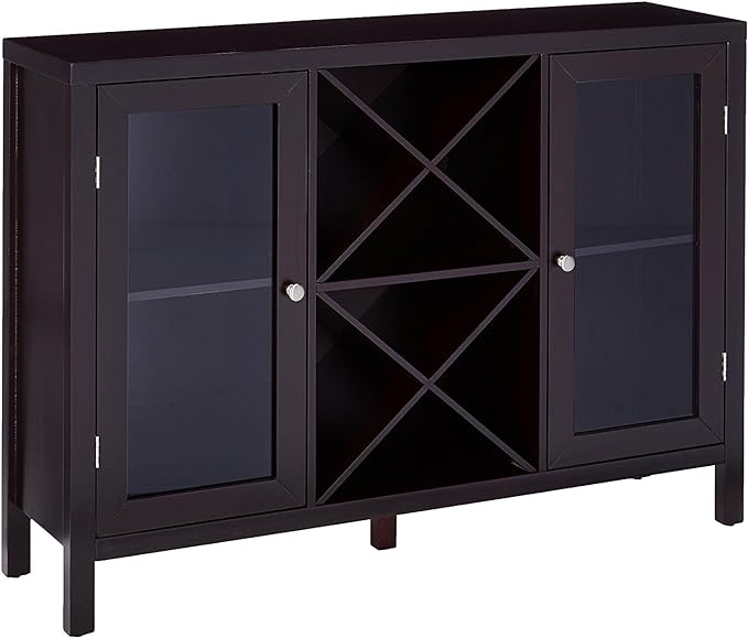 Kings Brand Furniture Wine Rack Bar Cabinet, Kitchen Sideboard and Buffet Table with Storage for Dining, Living Room, Espresso - LeafyLoom