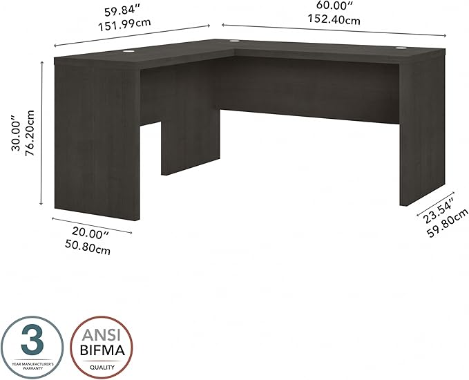 Bush Business Furniture Echo L Shape Desk with Wire Management | Corner Computer Table with Quick-to-Assemble Hardware | Home Office Credenza, 60W, Charcoal Maple - LeafyLoom