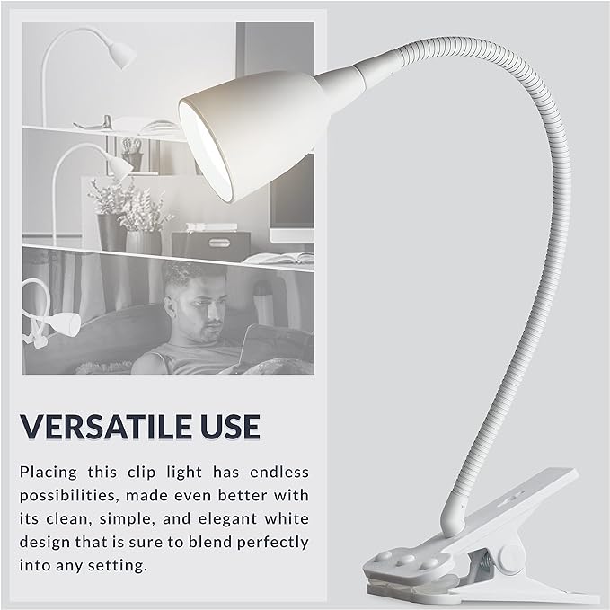 Newhouse Lighting NHCLP-OL-WH Olivia LED Clamp Light Desk Lamp with Flexible Gooseneck, 3 Brightness Levels & 3 Color Modes, White - LeafyLoom