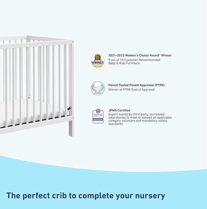 Graco Teddi 4-in-1 Convertible Mini Crib with Bonus Water-Resistant Mattress (White) – GREENGUARD Gold Certified, 2.75-Inch Mattress Included, Convenient Size, Easy 30-Minute Assembly - LeafyLoom