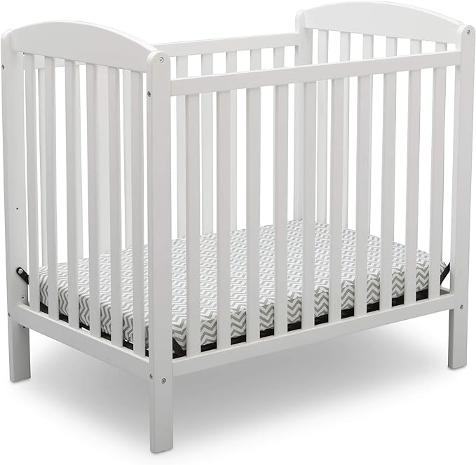 Delta Children Emery Mini Convertible Baby Crib with 2.75-inch Mattress, Bianca White - LeafyLoom