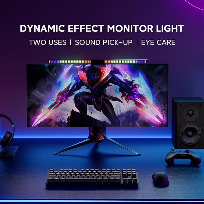 Sound Pickup Monitor Light Bar: Monitor Desk lamp RGB Dynamic Effect,Voice-Activated Music Rhythm Table Lamp,Creative Colorful LED Ambient Computer Light,Reduce Bluelight for Home Office/Gamer… - LeafyLoom