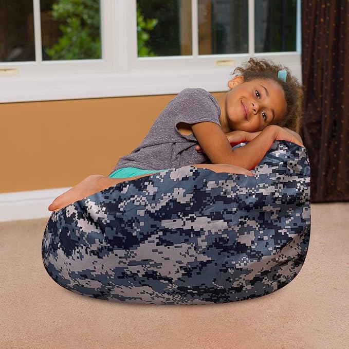 Posh Creations Bean Bag Chair for Kids, Teens, and Adults Includes Removable and Machine Washable Cover, Soft Nylon - Camo Digital, 27in - Medium - LeafyLoom