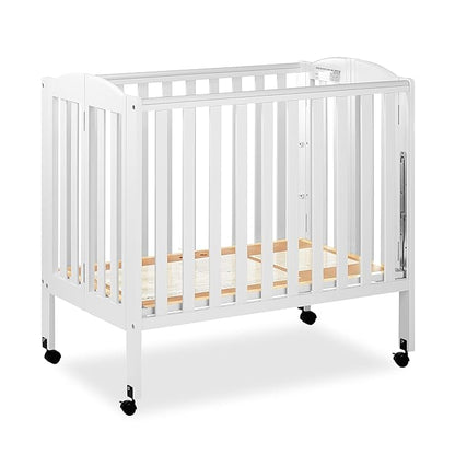 3 in 1 Portable Folding Stationary Side Crib in White, Greenguard Gold Certified, Safety Wheel with Locking Casters, Convertible, 3 Mattress Heights - LeafyLoom