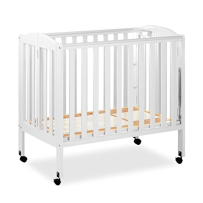 3 in 1 Portable Folding Stationary Side Crib in White, Greenguard Gold & Sunset 3” Extra Firm Fiber Crib Mattress, Greenguard Gold Certified, Waterproof Vinyl Cover - LeafyLoom