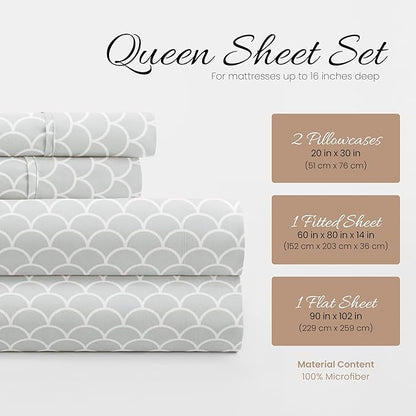 Linen Market 4 Piece Queen Bedding Sheet Set (Gray Scallops) - Sleep Better Than Ever with These Ultra-Soft & Cooling Bed Sheets for Your Queen Size Bed - Deep Pocket Fits 16" Mattress - LeafyLoom