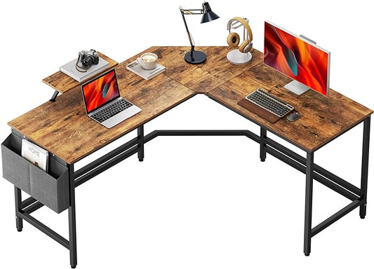 DlandHome Reversible L-Shaped Desk Large Corner Desk Folding Table Computer Desk Home Office Table Computer Workstation, Retro - LeafyLoom