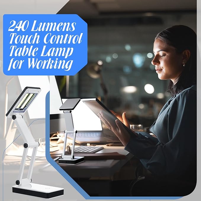 6 Pcs Foldable LED Desk Lamp with USB 3 Adjustable Brightness Portable Rechargeable Light Folding 240 Lumens Touch Control Table Lamp for Travel Reading Home Office, Battery and USB Powered - LeafyLoom