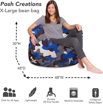 Posh Creations Bean Bag Chair for Kids, Teens, and Adults Includes Removable and Machine Washable Cover, Soft Nylon - Camo Blue and Brown, 48in - X-Large - LeafyLoom