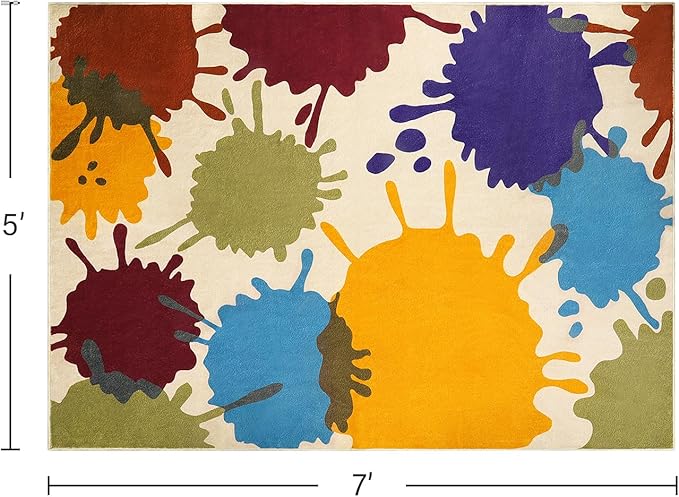 Colorful Area Rug, 5'x7' Classroom Rug for Kids, Paint Splash Washable Rug for Playroom, Non-Slip Rainbow Nursery Rug Soft Living Room Carpet for Bedroom Dining Room Kids Room - LeafyLoom