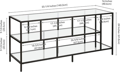 Henn&Hart Rectangular TV Stand with Glass Shelves for TV's up to 60" in Blackened Bronze, TV Stands for the Living Room - LeafyLoom