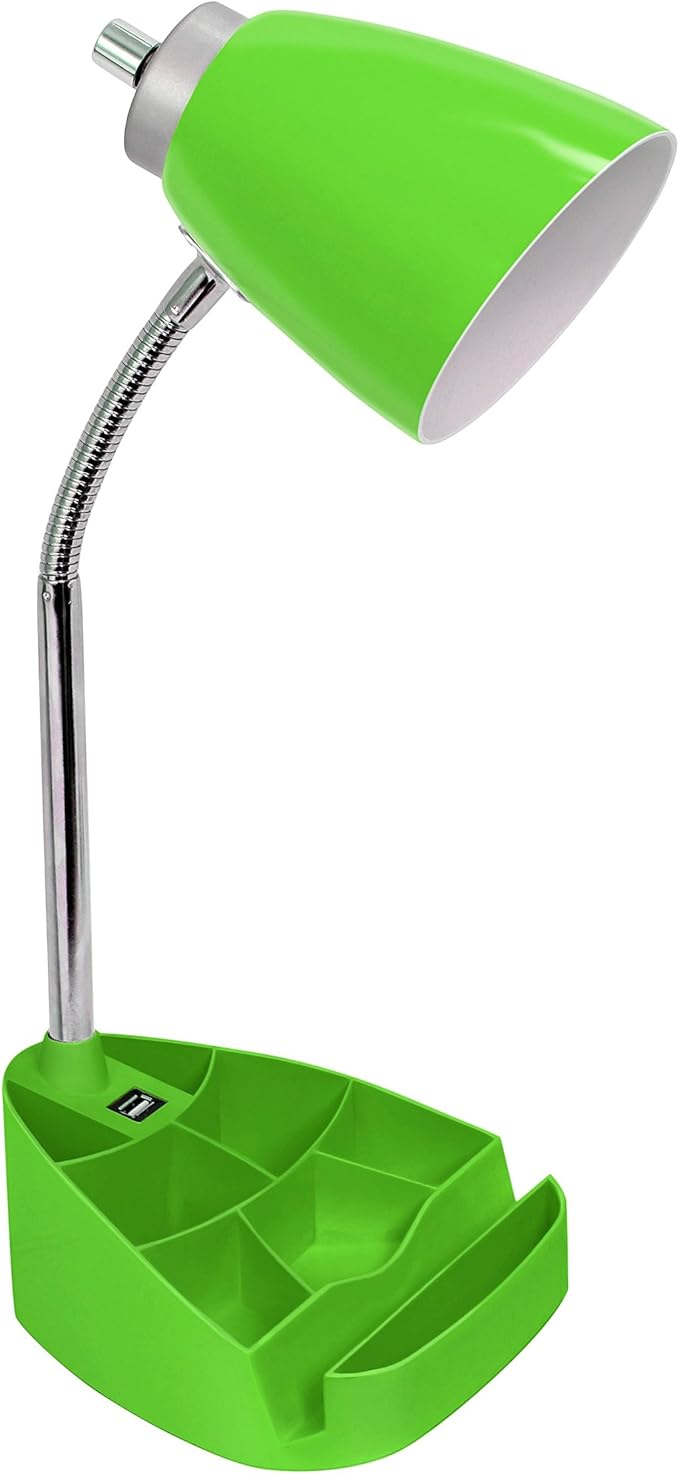 Simple Designs LD1056-GRN Gooseneck Organizer Desk Lamp with iPad/Tablet Stand or Book Holder and USB Port, Green - LeafyLoom