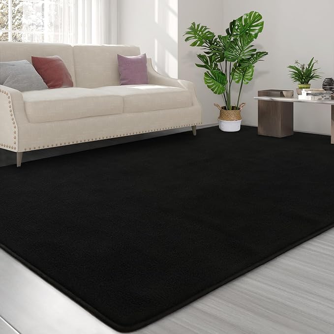 Area Rugs for Bedroom Living Room, 5x8 Black Super Soft Comfy Thickened Memory-Foam Indoor Carpets, Modern Aesthetic Minimalist Carpet for Boys Girls Adults Apartment Nursery Home Décor - LeafyLoom