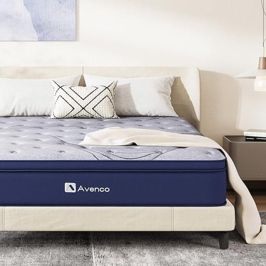 Avenco Mattress Queen, 12 Inch Queen Mattress Hybrid, Medium Firm Queen Mattress in a Box for Pressure Relief and Sound Sleep, Wrapped Coils and CertiPUR-US Foam, Soft Breathable Fabric - LeafyLoom