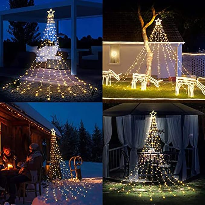 PUHONG Christmas Decoration Outdoor Star String Lights,16.4Ft Christmas Tree Toppers Lights 320 LED 8 Memory Modes with 14" Lighted Star for Halloween Christmas New Year Holiday Birthday(Warm White) PUHONG